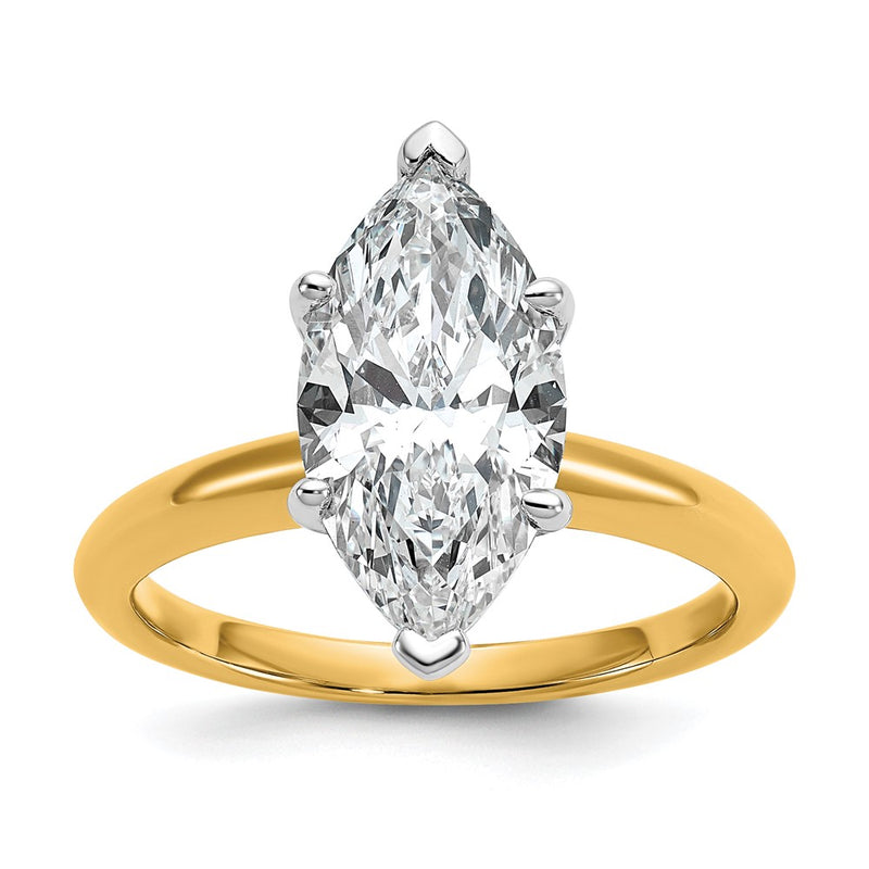 14K Two-Tone Gold Two-tone 3 carat Certified Lab Grown Diamond VS+ F+ Marquise Solitaire Complete Engagement Ring