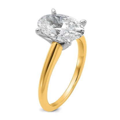 14K Two-Tone Gold 3 carat Certified Lab Grown Diamond VS+ F+ Oval Complete Solitaire Engagement Ring