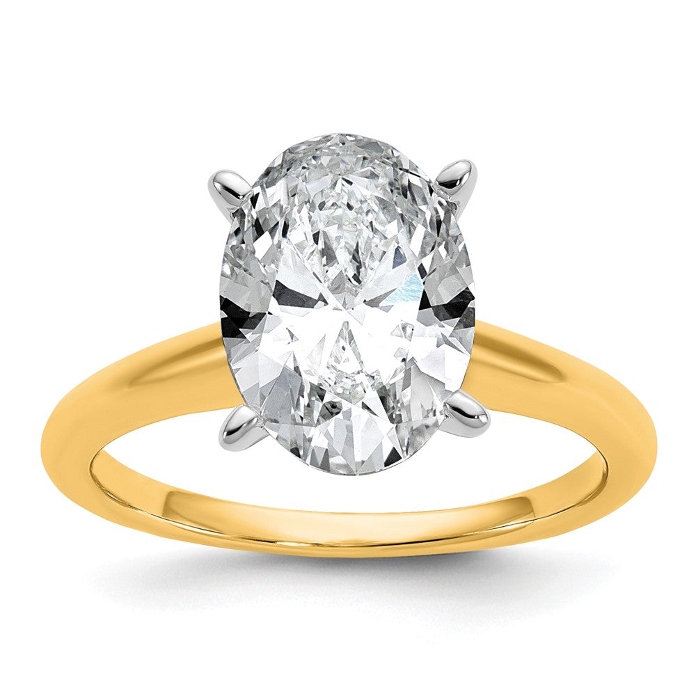 14K Two-Tone Gold 3 carat Lab Grown Diamond VS+ F+ Oval Complete Solitaire Engagement Ring