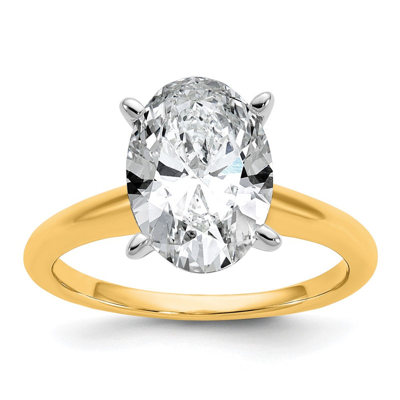 14K Two-Tone Gold 3 carat Lab Grown Diamond VS+ F+ Oval Complete Solitaire Engagement Ring