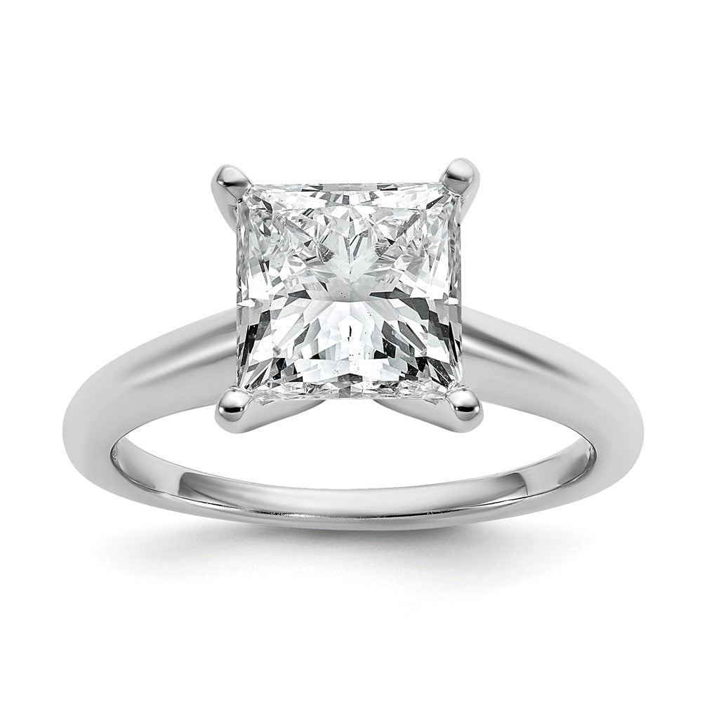 14K White Gold 3 carat Certified Lab Grown Diamond VS+ F+ Princess Complete Solitaire Engagement Ring