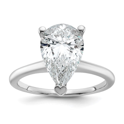 14K White Gold 3 carat Certified Lab Grown Diamond VS+ F+ Pear Solitaire Complete Engagement Ring