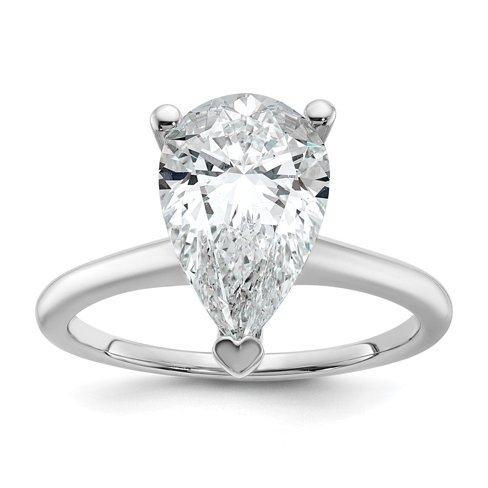 14K White Gold 3 carat Lab Grown Diamond VS+ F+ Pear Solitaire Complete Engagement Ring