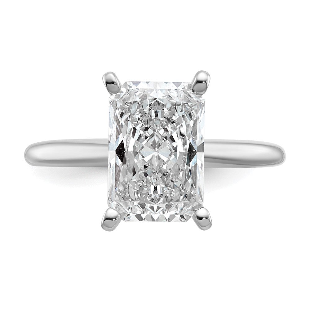 14k White Gold 3 Ct. Lab Grown Diamond VS/SI+ G+ Radiant Solitaire Engagement Ring