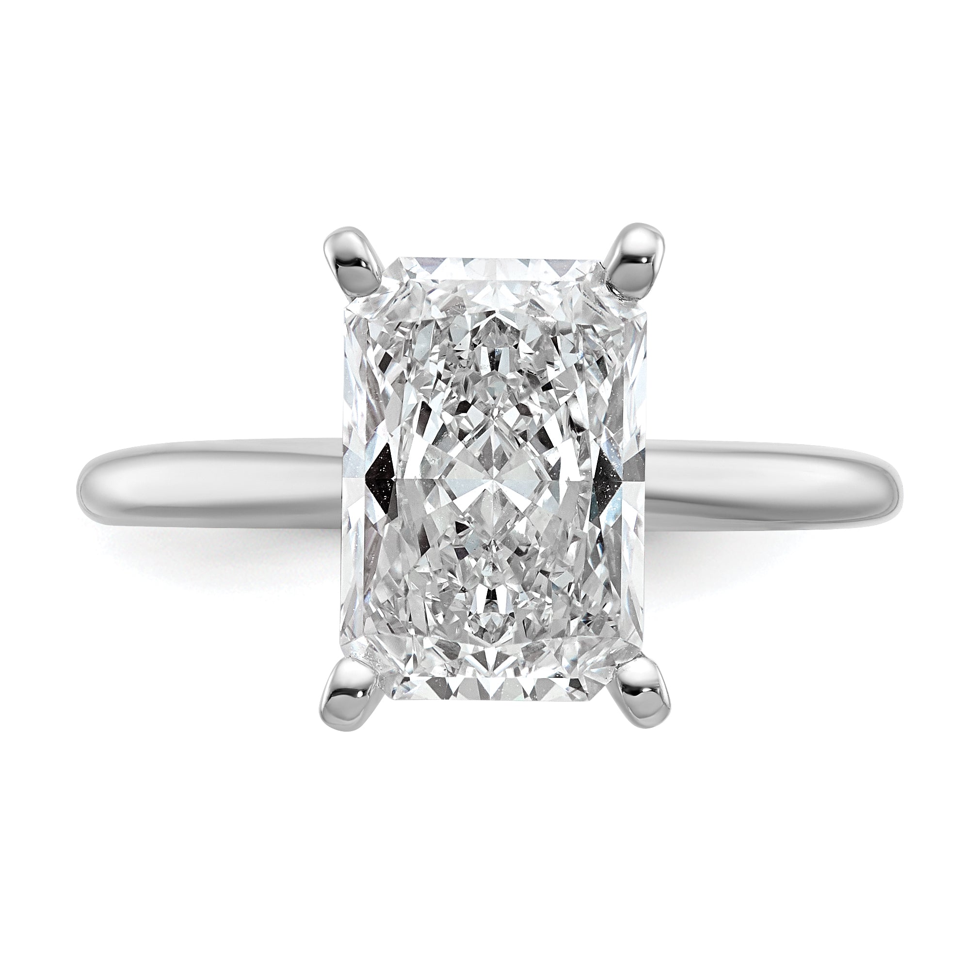 14k White Gold 3 Ct. Lab Grown Diamond VS/SI+ G+ Radiant Solitaire Engagement Ring