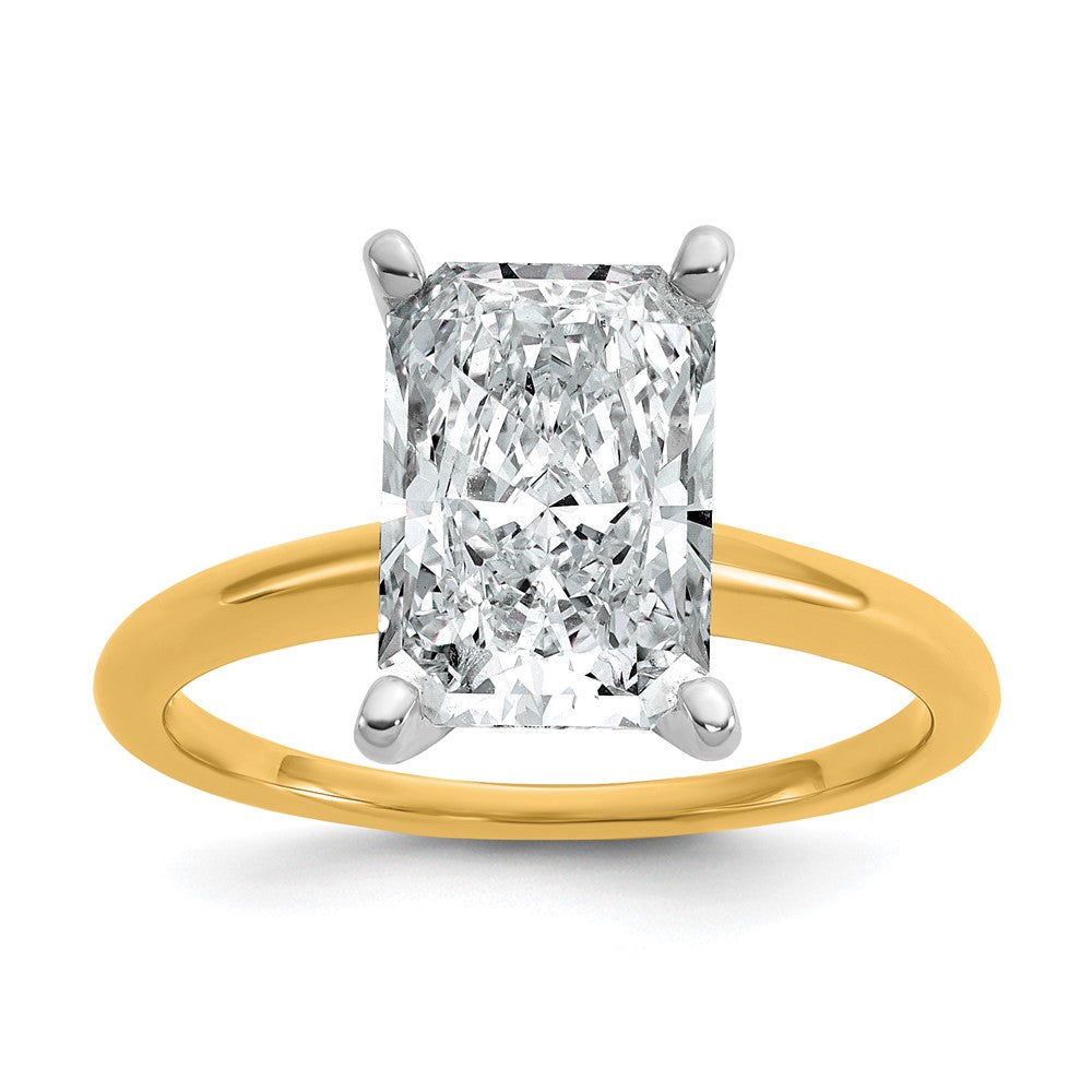 14K Two-Tone Gold Two-tone 3 carat Certified Lab Grown Diamond VS+ F+ Radiant Solitaire Complete Engagement Ring