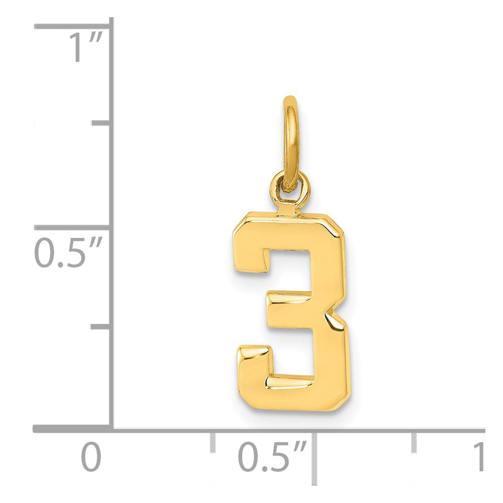 14K Yellow Gold Small Polished Number 3 Charm