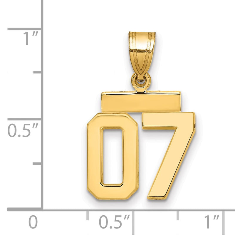 14k Yellow Gold Small Polished Number 07 on Top Charm