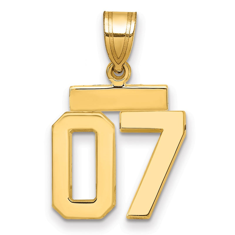14k Yellow Gold Small Polished Number 07 on Top Charm