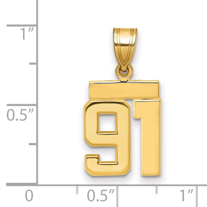 14k Yellow Gold Small Polished Number 91 Charm