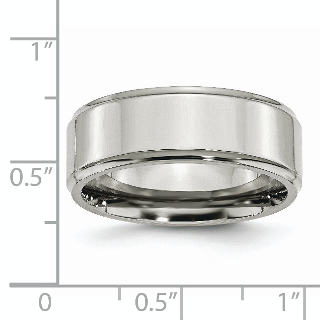 Stainless Steel Ridged Edge 8mm Polished Band