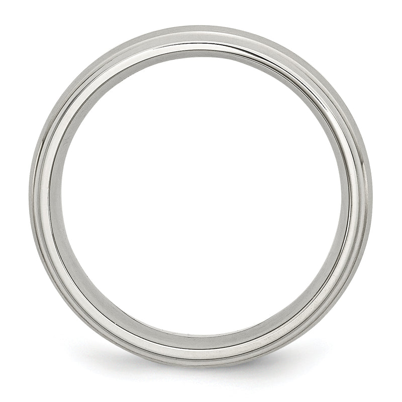 Stainless Steel Sterling Silver Inlay Ridged Edge Brushed And Polished Band