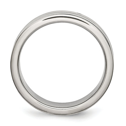 Stainless Steel 6mm Grooved And Black Rubber Band