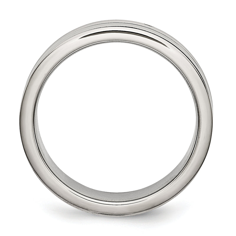 Stainless Steel 6mm Grooved And Black Rubber Band