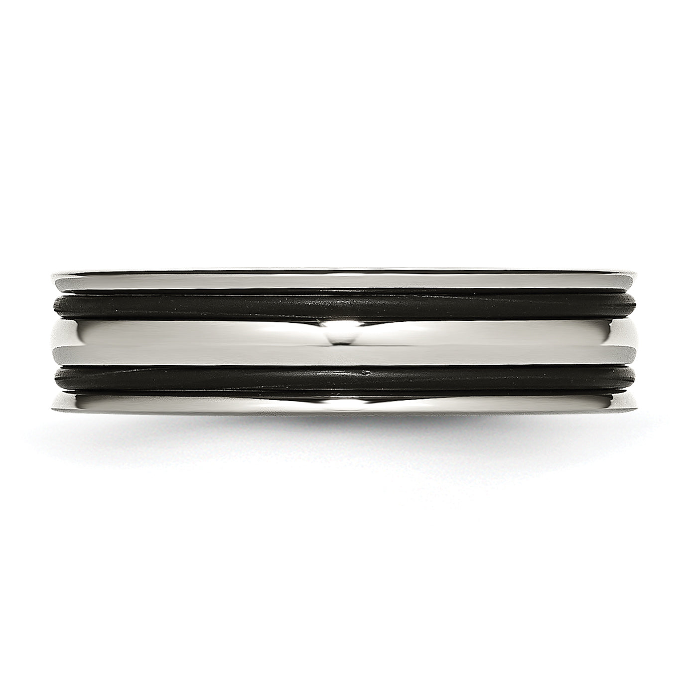 Stainless Steel 6mm Grooved And Black Rubber Band