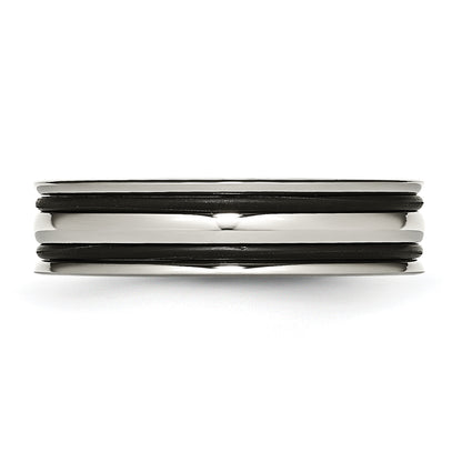 Stainless Steel 6mm Grooved And Black Rubber Band