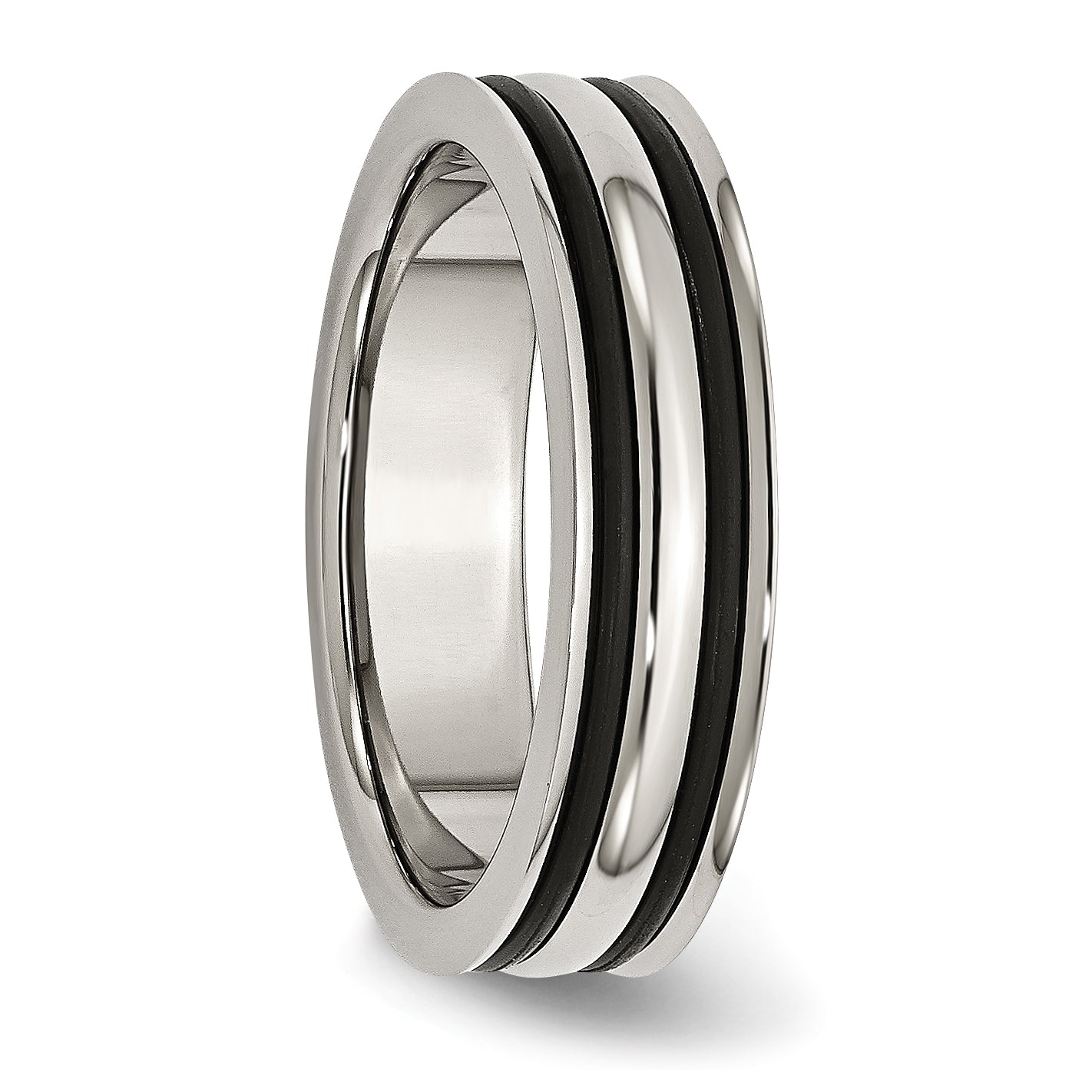 Stainless Steel 6mm Grooved And Black Rubber Band
