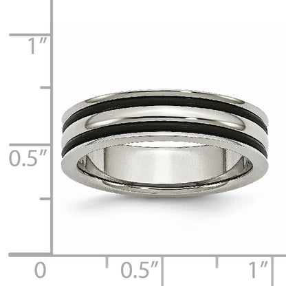 Stainless Steel 6mm Grooved And Black Rubber Band