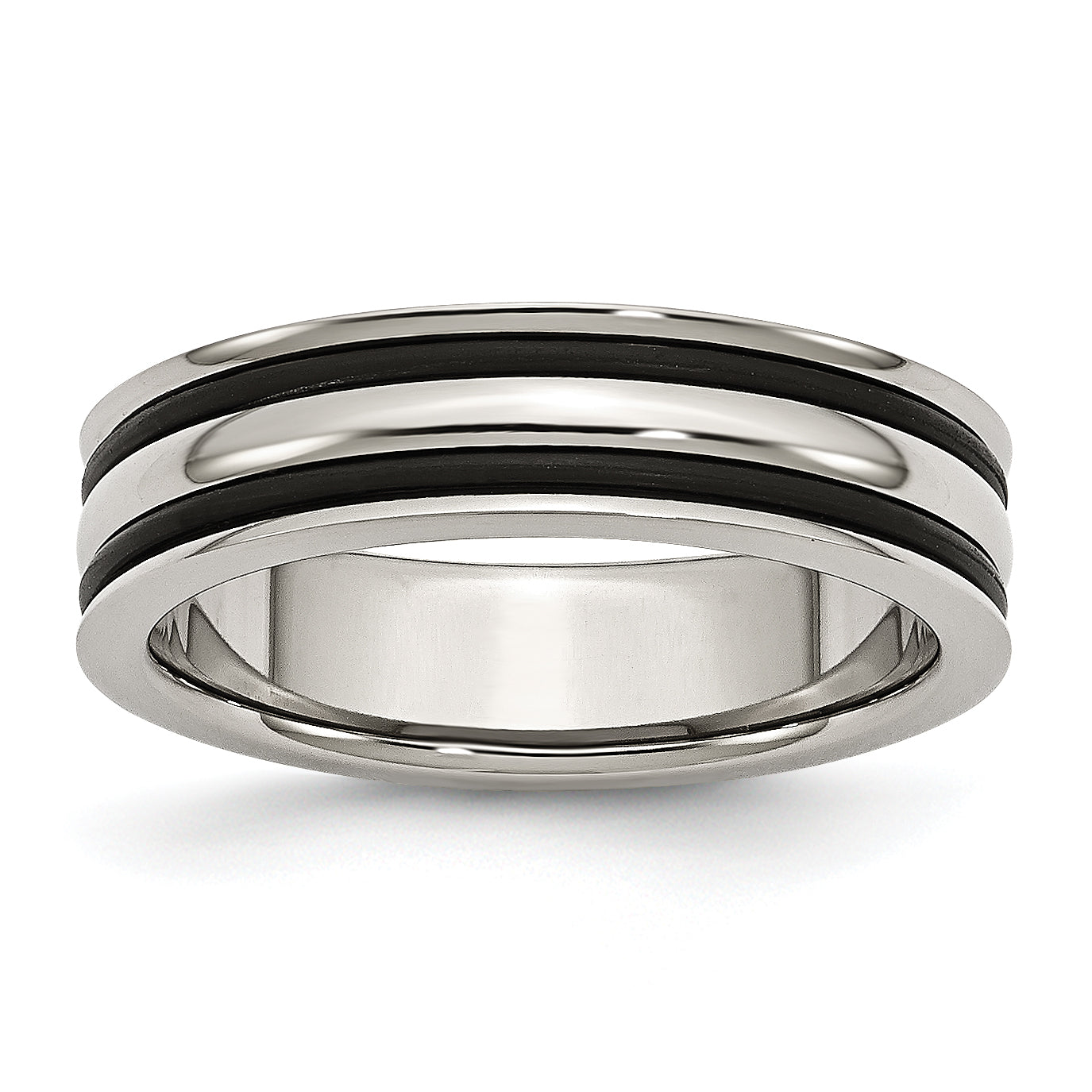 Stainless Steel 6mm Grooved And Black Rubber Band