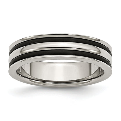 Stainless Steel 6mm Grooved And Black Rubber Band