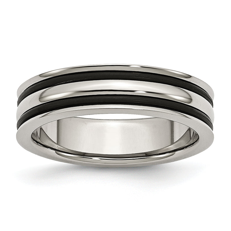 Stainless Steel 6mm Grooved And Black Rubber Band