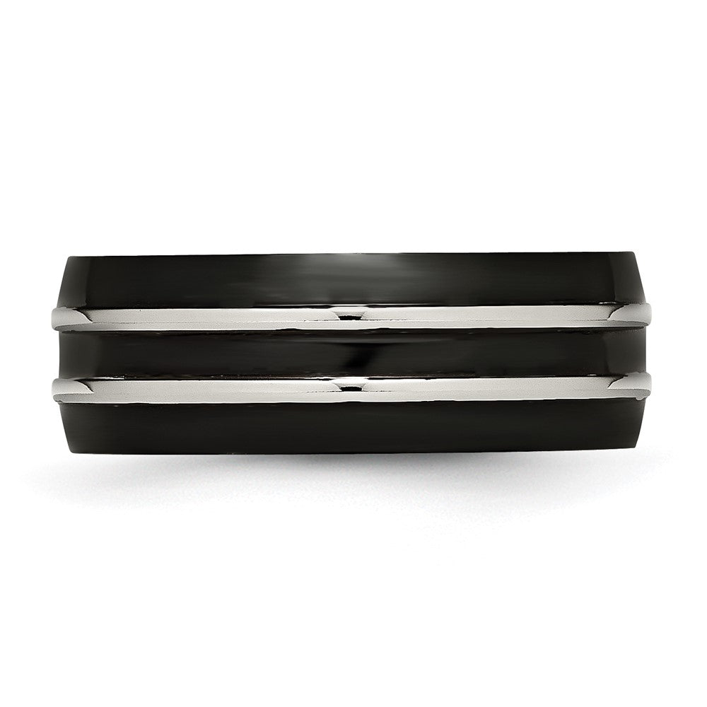 Stainless Steel 8mm Black Ip Plated Brushed & Polished Band