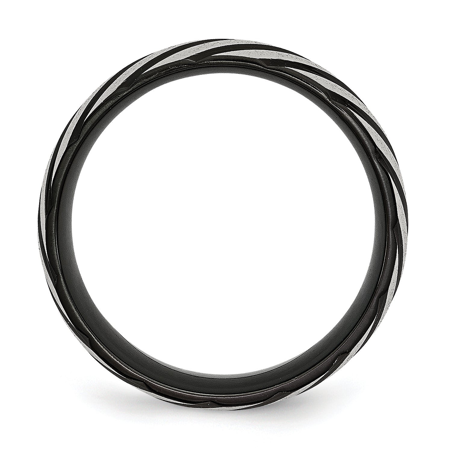 Stainless Steel 8mm Black Ip Plated Swirl Brushed & Polished Band