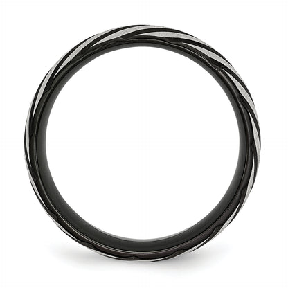 Stainless Steel 8mm Black Ip Plated Swirl Brushed & Polished Band
