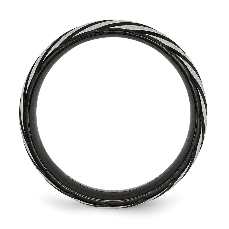 Stainless Steel 8mm Black Ip Plated Swirl Brushed & Polished Band