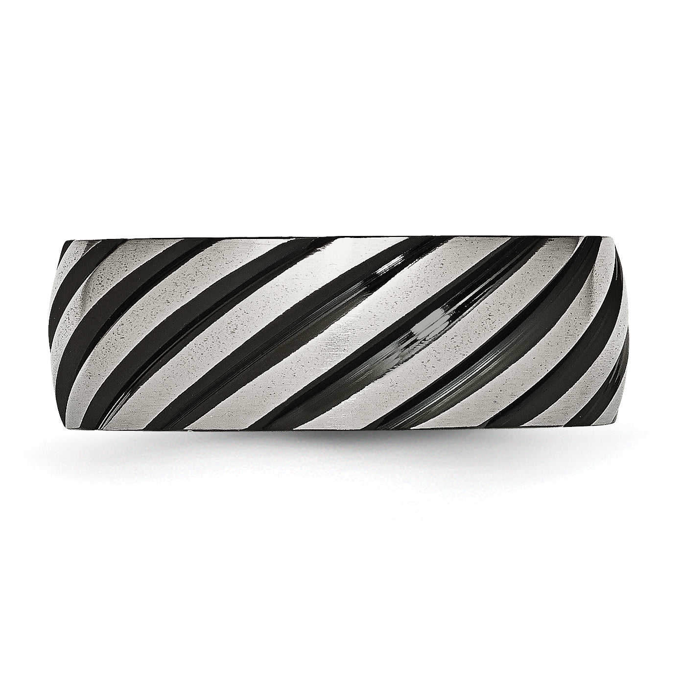 Stainless Steel 8mm Black Ip Plated Swirl Brushed & Polished Band