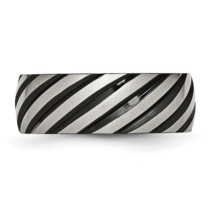 Stainless Steel 8mm Black Ip Plated Swirl Brushed & Polished Band