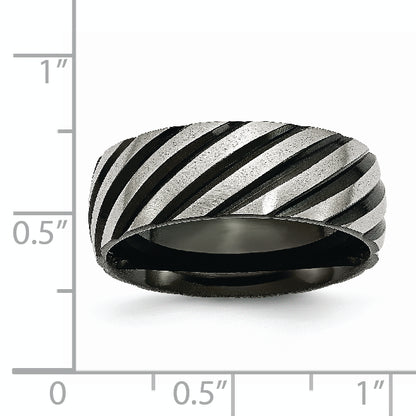 Stainless Steel 8mm Black Ip Plated Swirl Brushed & Polished Band