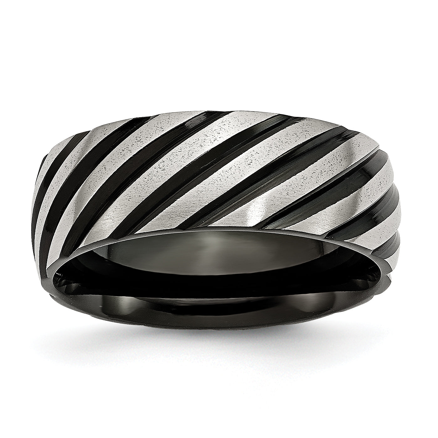 Stainless Steel 8mm Black Ip Plated Swirl Brushed & Polished Band