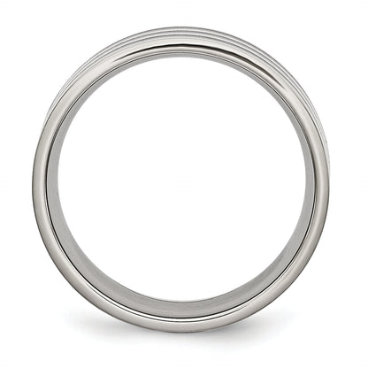 Stainless Steel 8mm Black Ip Plated Striped Polished Band