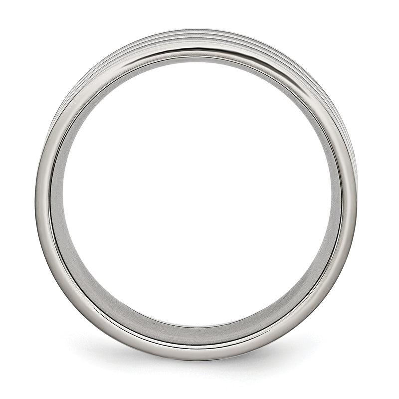 Stainless Steel 8mm Black Ip Plated Striped Polished Band
