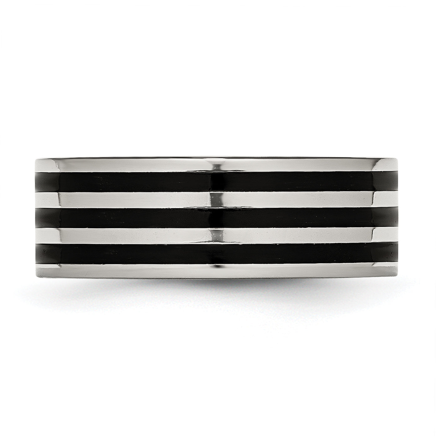 Stainless Steel 8mm Black Ip Plated Striped Polished Band