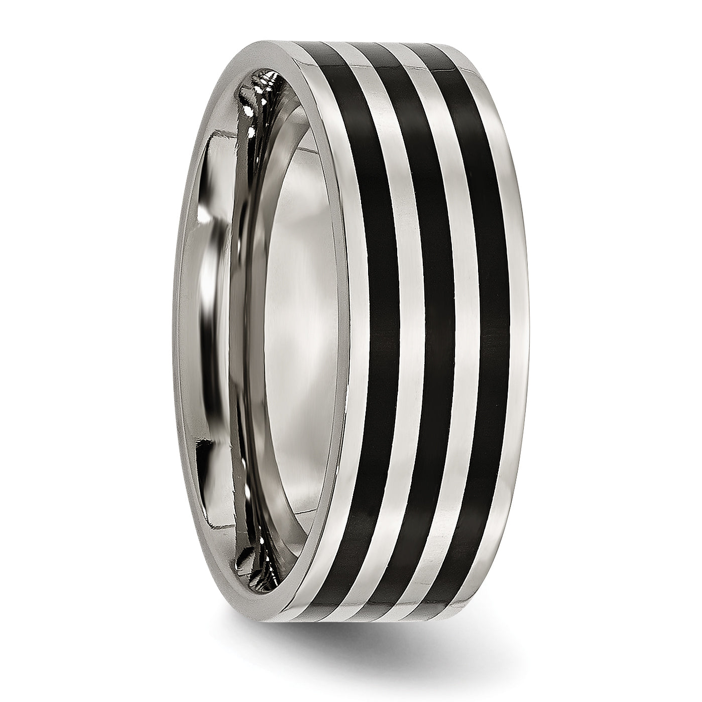 Stainless Steel 8mm Black Ip Plated Striped Polished Band
