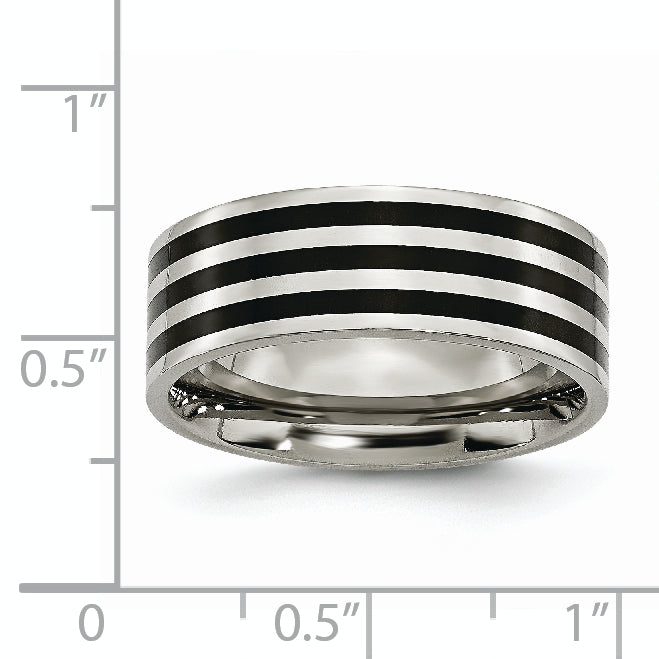 Stainless Steel 8mm Black Ip Plated Striped Polished Band