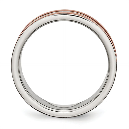 Stainless Steel 8mm Brown Ip Plated Polished Brushed Center Band