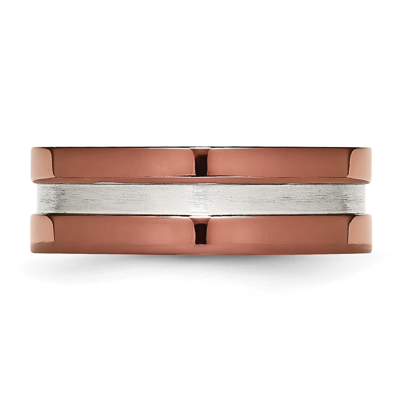 Stainless Steel 8mm Brown Ip Plated Polished Brushed Center Band