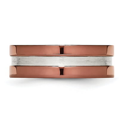 Stainless Steel 8mm Brown Ip Plated Polished Brushed Center Band