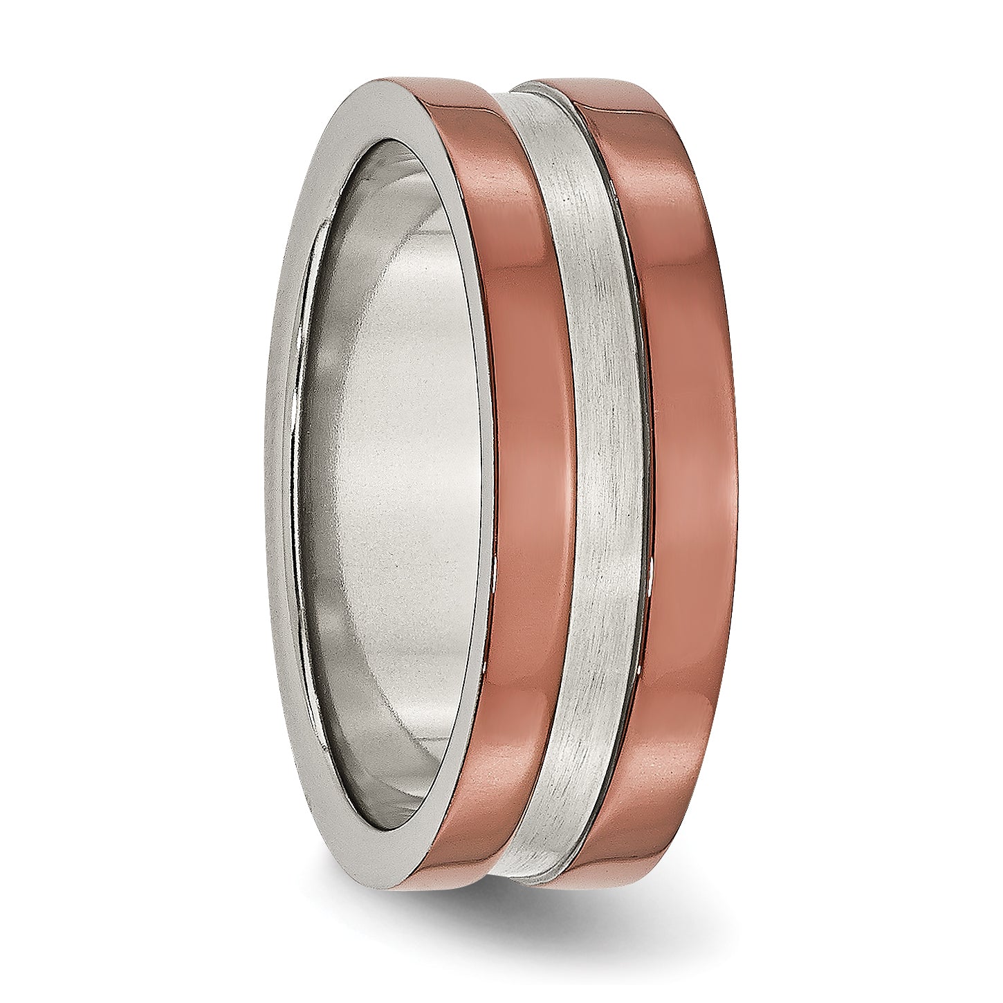 Stainless Steel 8mm Brown Ip Plated Polished Brushed Center Band