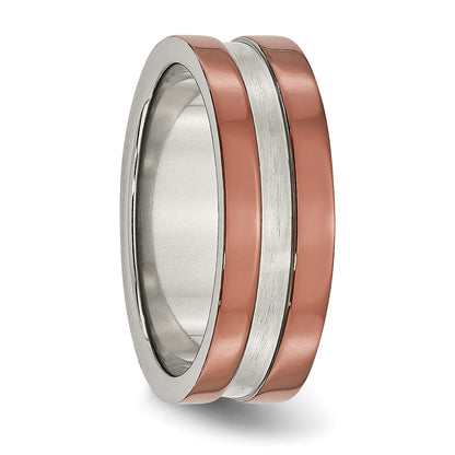 Stainless Steel 8mm Brown Ip Plated Polished Brushed Center Band