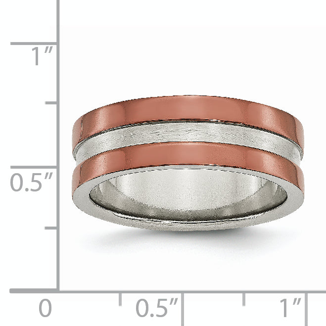 Stainless Steel 8mm Brown Ip Plated Polished Brushed Center Band