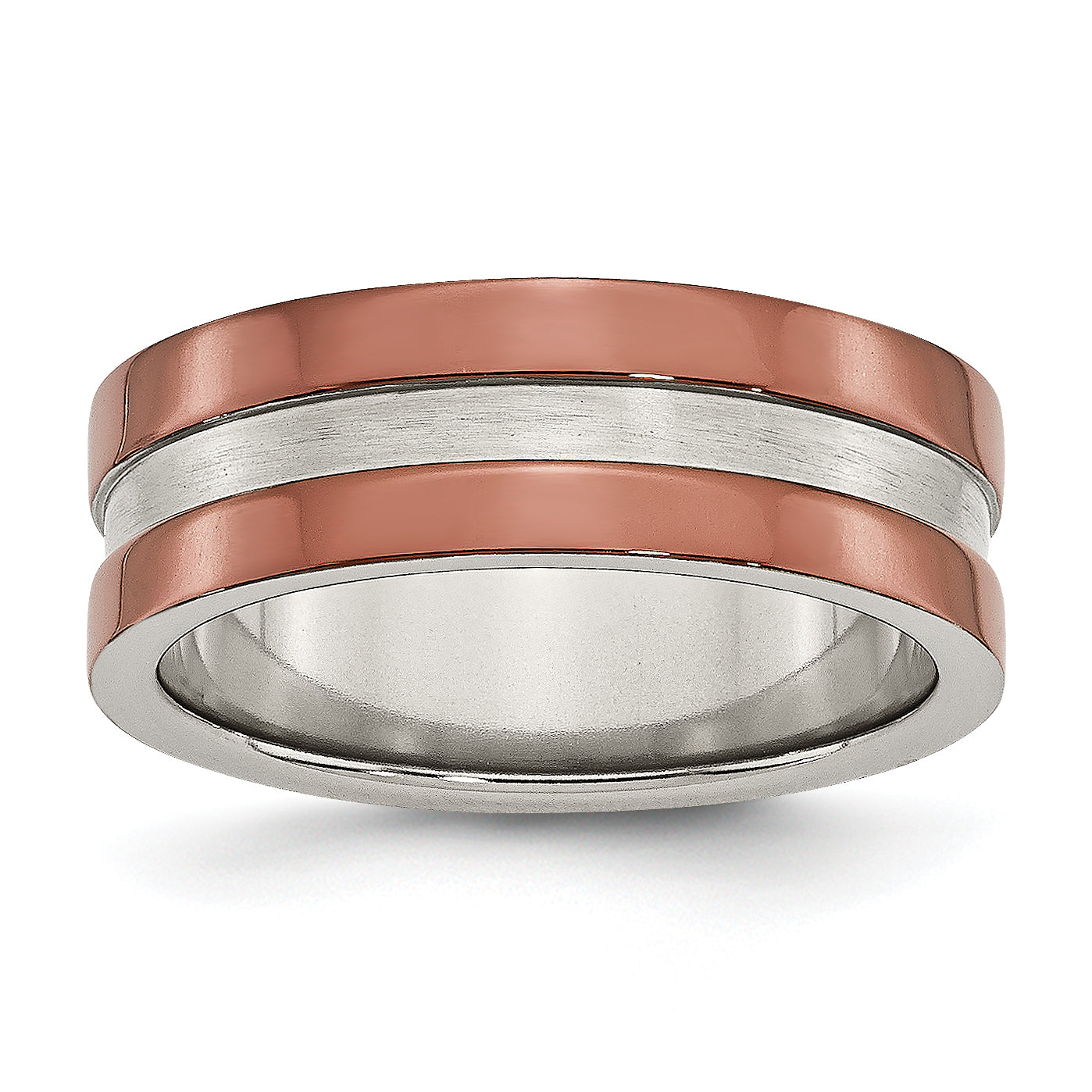 Stainless Steel 8mm Brown Ip Plated Polished Brushed Center Band