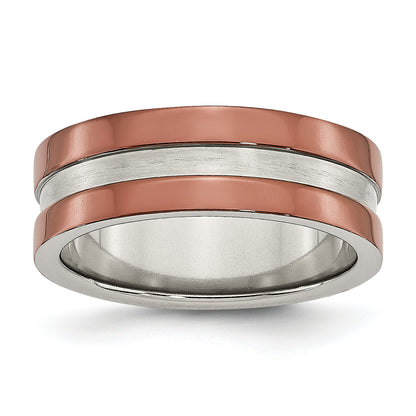 Stainless Steel 8mm Brown Ip Plated Polished Brushed Center Band
