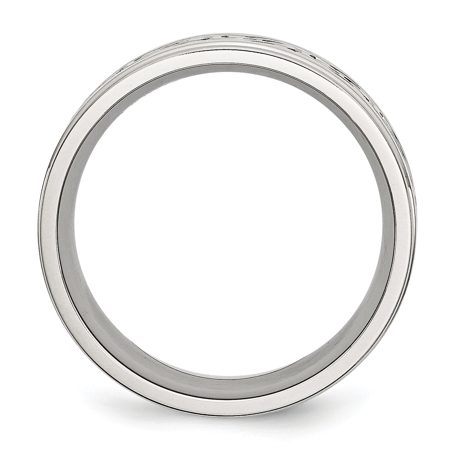 Stainless Steel Brushed/Polished Scroll Design 9mm Ridged Edge Band (Size 12.5 Only)