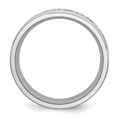 Stainless Steel Brushed/Polished Scroll Design 9mm Ridged Edge Band (Size 12.5 Only)