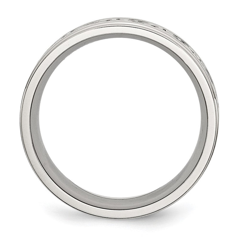 Stainless Steel Brushed/Polished Scroll Design 9mm Ridged Edge Band (Size 12.5 Only)