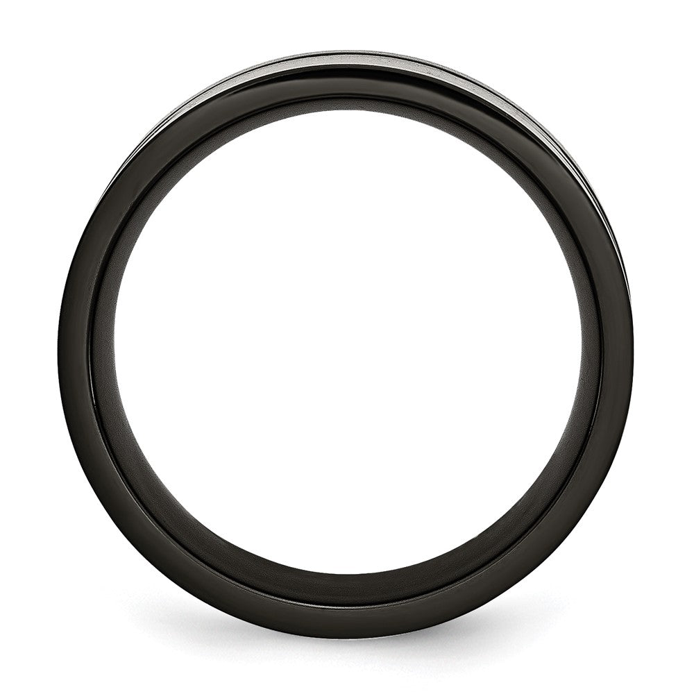 Stainless Steel Polished 9mm Black Ip Plated Carbon Fiber Inlay Band (Size 12 Only)